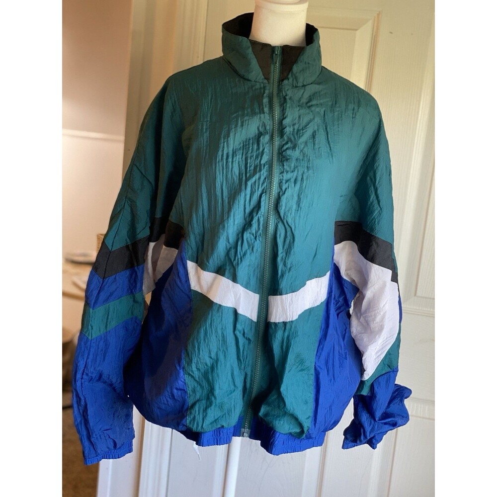 Vintage 90s Colorblock Windbreaker Jacket Avanti Sport Teal Blue Retro Oversized